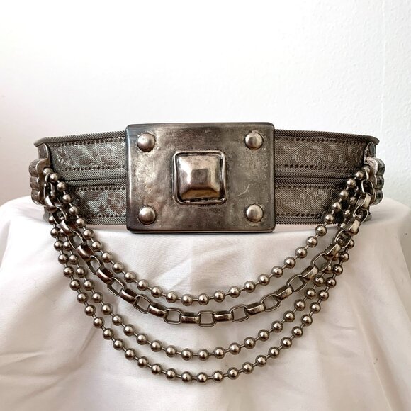 Streets Ahead Accessories - Streets Ahead Vintage Embossed Silver Belt with Draping Chains